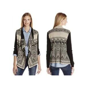 Lucky Brand Black & Tan Long Sleeve Cardigan Sweater Size Small